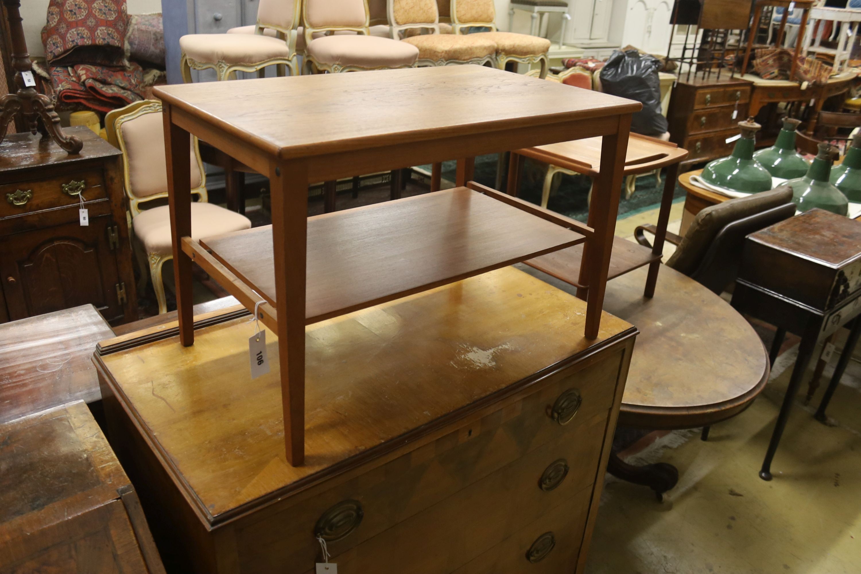 A mid century design Danish style teak two-tier occasional table, width 68cm, depth 43cm, height 45cm